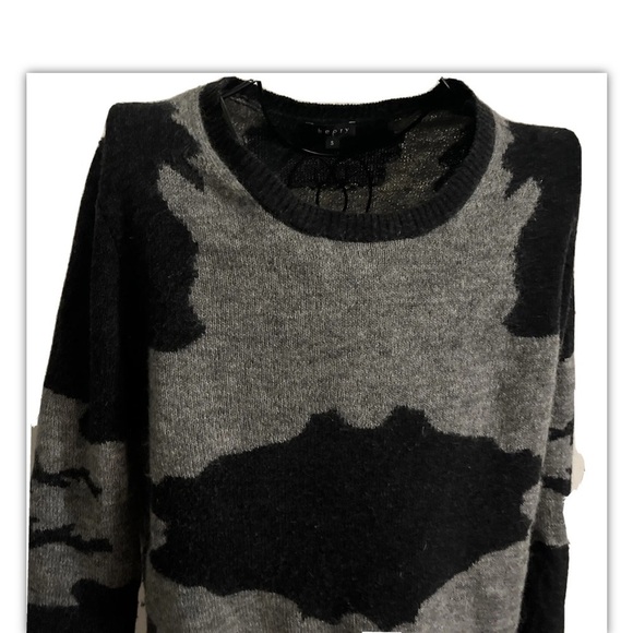 Theory Jaidyn Wool Mohair Sweater Size Small Gray/Black Long Sleeve - Picture 3 of 7